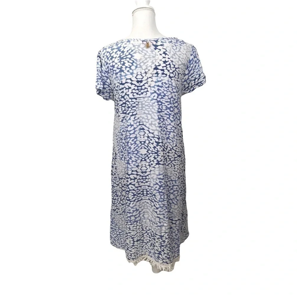 Ruby Yaya Large Dress V Neck A Line Lightweight Fringe Hem Sequins Embroidery.